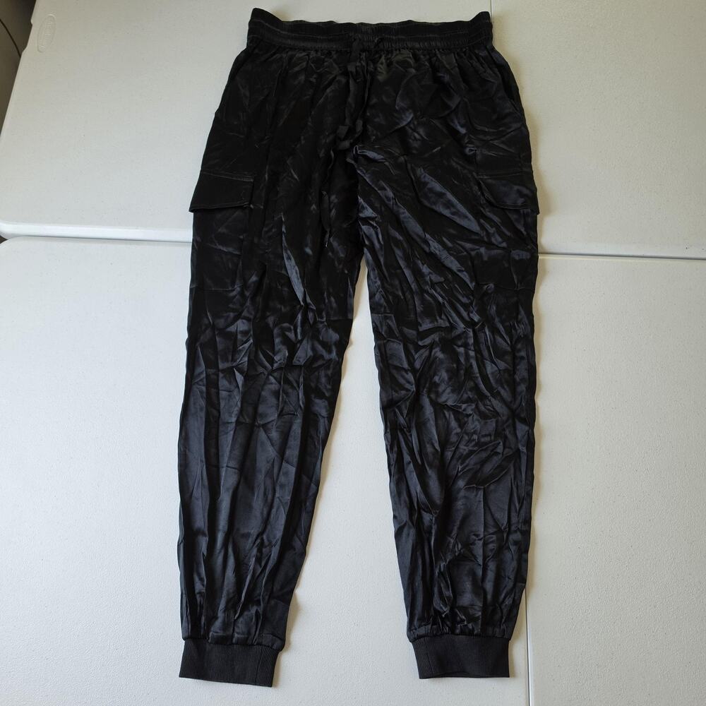 CAMI NYC Jogger Pants Womens Medium Black Silk Cargo Elastic Waist Cuffed